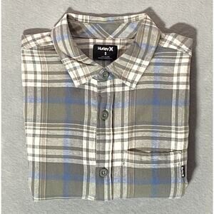 Hurley Men's Small Flannel Shirt Long Sleeve Organic Cotton Green Plaid NEW